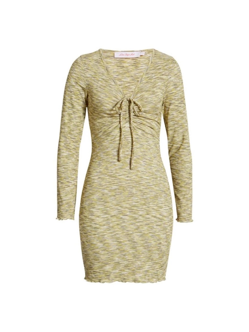 Lisa Says Gah Lotta Long Sleeve Honeydew Tie-Front Ribbed Mini Dress - Picture 3 of 6